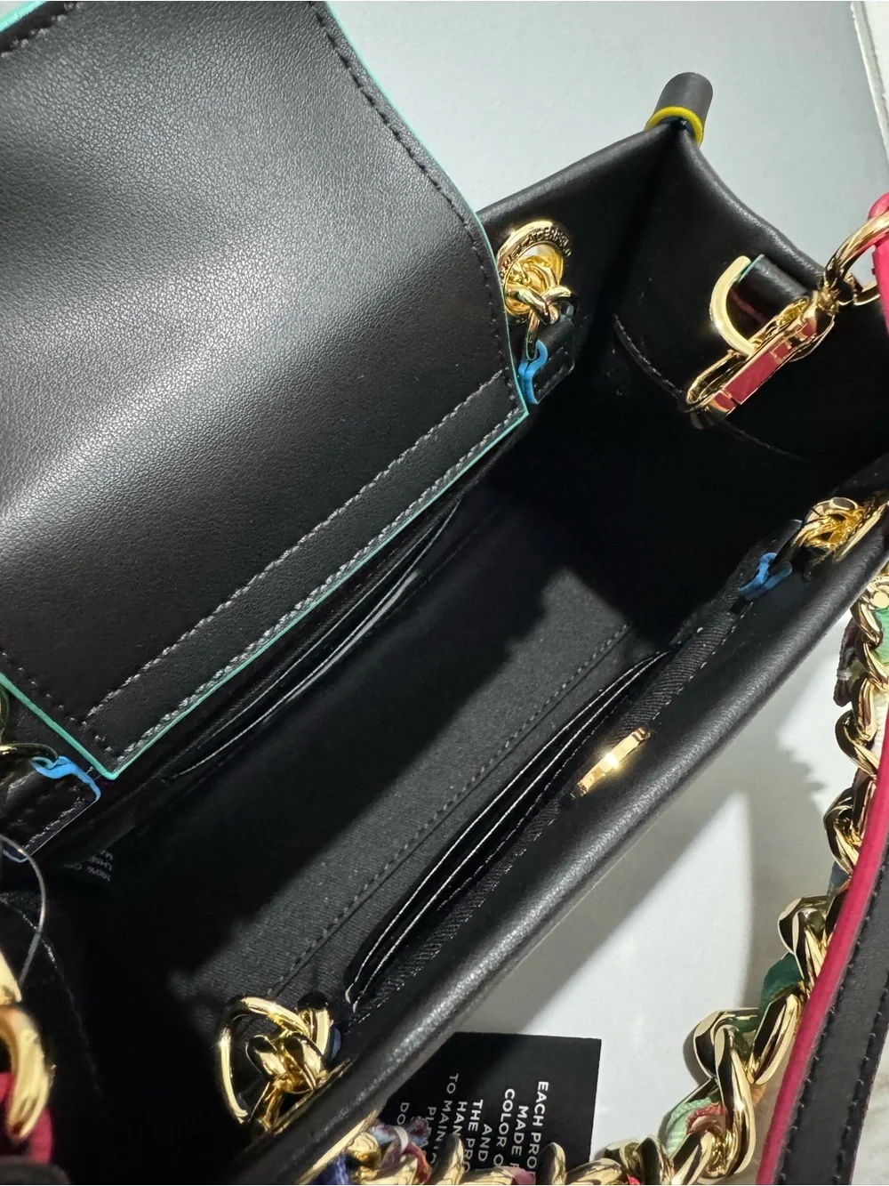 Karl Lagerfeld Black Shoulder Bag with Gold Rainbow-Trim Chain